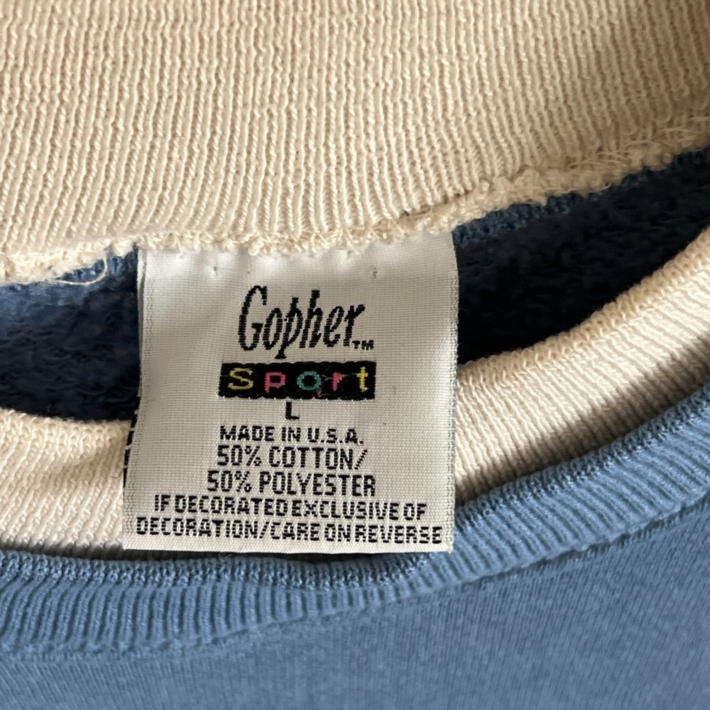 Vintage Gopher Sport Cat Graphic Crewneck Sweatshirt Large Blue Winter Novelty - Picture 4 of 5
